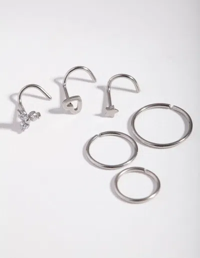 Lovisa Rhodium 3-diamante Motif 6-pack Nose Piercings In Multi