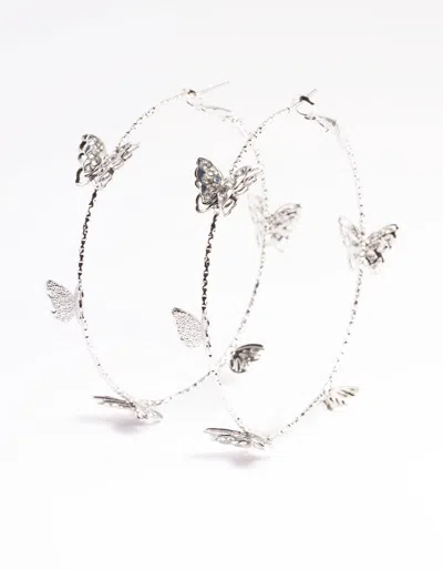 Lovisa Rhodium 70cm Butterfly Hoop Earrings In Silver
