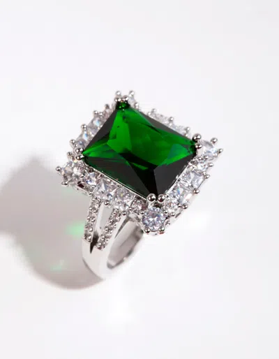 Lovisa Rhodium Asscher Emerald Cubic Zirconia Ring In Green