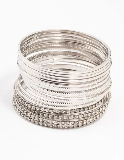 Lovisa Rhodium Bangles Multipack In Silver