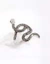 Lovisa Rhodium Black Diamante Snake Swirl Ring In Metallic