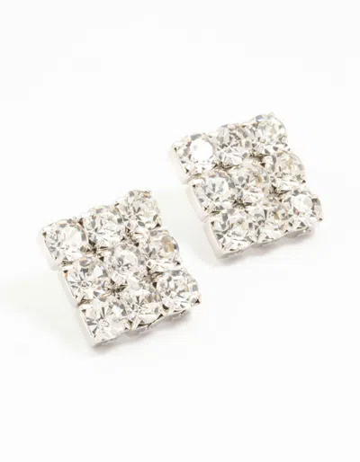 Lovisa Rhodium Circular Diamante Square Statement Studs In Silver