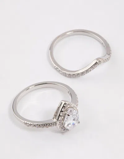 Lovisa Rhodium Crowned Pear Crystal Ring In Silver