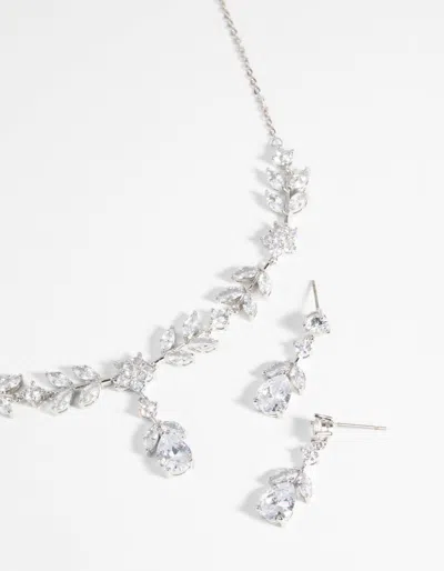 Lovisa Rhodium Crystal Floral Necklace & Earrings Set With Festive Box In Multi