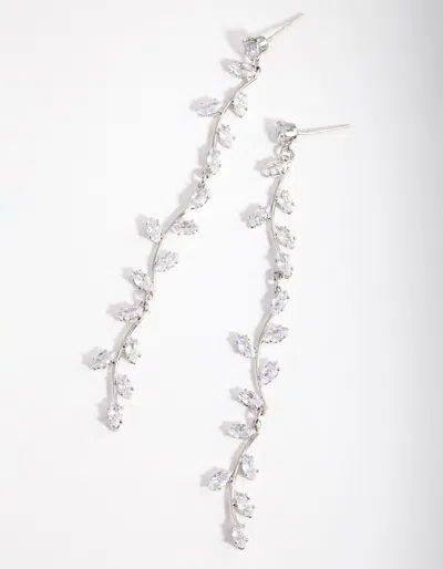 Lovisa Rhodium Cubic Zirconia Bendy Vine Drop Earrings In Silver