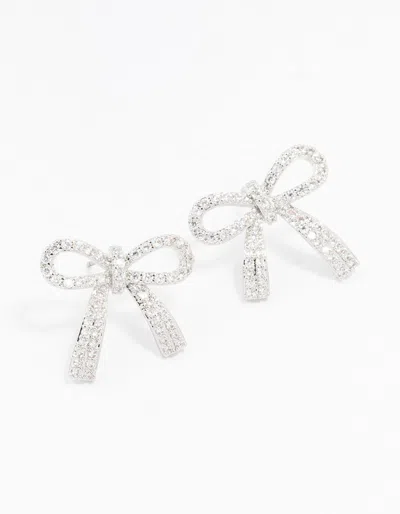 Lovisa Rhodium Cubic Zirconia Bow Stud Earrings In Silver