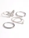 Lovisa Rhodium Cubic Zirconia Butterfly Ring Stack Pack In Multi