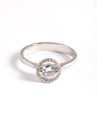 Lovisa Rhodium Cubic Zirconia Centre Stone With Halo Ring In Silver