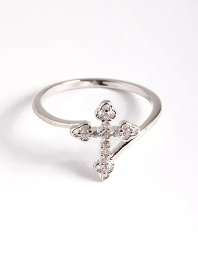 Lovisa Rhodium Cubic Zirconia Cross Ring In Silver