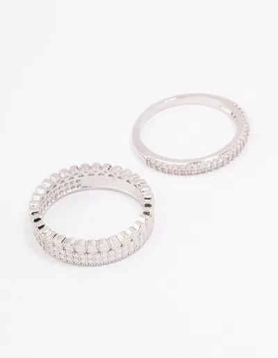 Lovisa Rhodium Cubic Zirconia Double Band Double Stack Ring In White