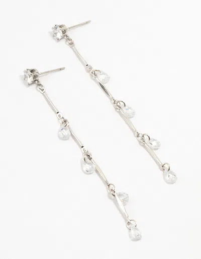 Lovisa Rhodium Cubic Zirconia Droplet Drop Earrings In Silver