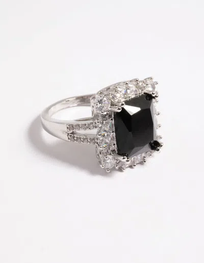 Lovisa Rhodium Cubic Zirconia Emerald Ring In Black