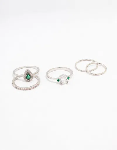 Lovisa Rhodium Cubic Zirconia Halo Pear Stacking Ring Set In Silver