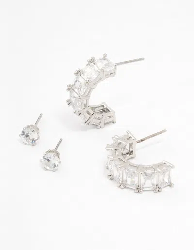 Lovisa Rhodium Cubic Zirconia Hoop & Earrings Multipack In Silver