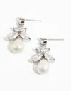 Lovisa Rhodium Cubic Zirconia Leaf And Pearl Drop Earrings In Silver