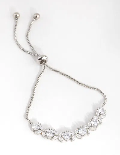 Lovisa Rhodium Cubic Zirconia Navette Flower Toggle Bracelet In Multi