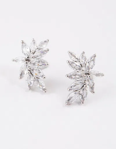 Lovisa Rhodium Cubic Zirconia Navette Mini Stud Earrings In Silver