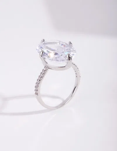 Lovisa Rhodium Cubic Zirconia Oval Stone Ring In Silver