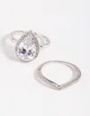 Lovisa Rhodium Cubic Zirconia Pear Halo Ring Stack Pack In Silver