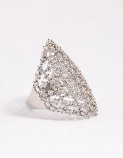 Lovisa Rhodium Cubic Zirconia Shield Ring In Silver