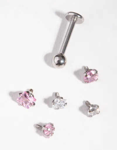 Lovisa Rhodium Cubic Zirconia Star 6-pack Flat Back In Multi