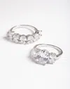 Lovisa Rhodium Cubic Zirconia Statement Oval Ring 2-pack In Multi