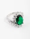 Lovisa Rhodium Cubic Zirconia Vintage Green Oval Ring In Multi