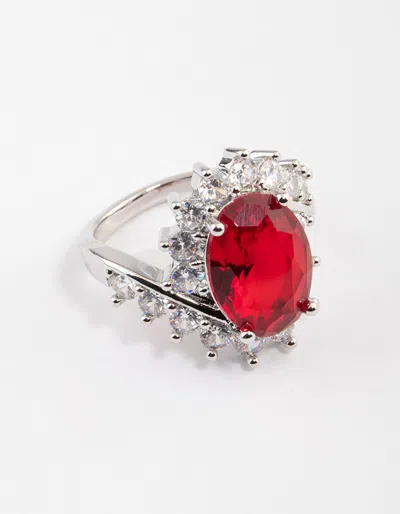Lovisa Rhodium Cubic Zirconia Vintage Red Oval Ring In Transparent