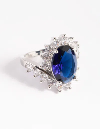 Lovisa Rhodium Cubic Zirconia Vintage Sapphire Oval Ring In Multi