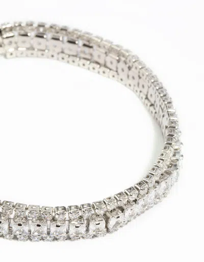 Lovisa Rhodium Cubic Zirconia Wide Bracelet In Silver