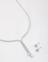 Lovisa Rhodium Cupchain Y-neck Pearl Jewelry Set In Silver