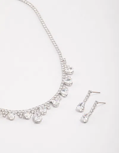 Lovisa Rhodium Cz Cupchain Vintage Drop Earrings & Necklace Set