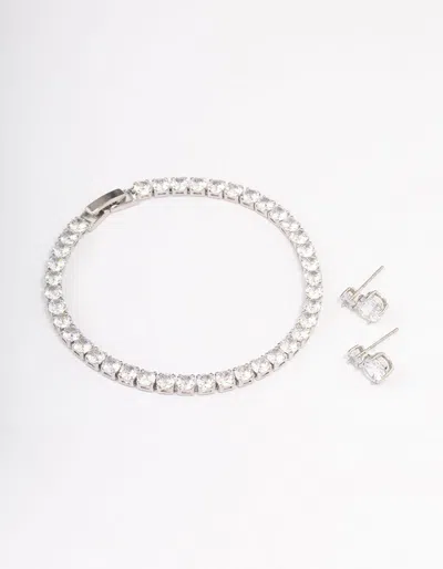 Lovisa Rhodium Cz Round Graduating Earrings & Tennis Bracelet Set