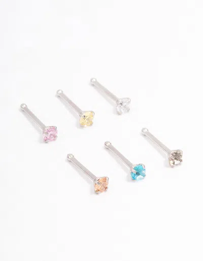 Lovisa Rhodium Dainty Diamante Nose Hook 6 Pack In Silver
