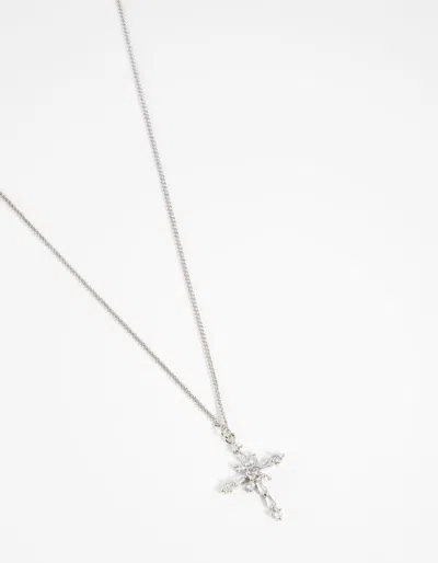 Lovisa Rhodium Decorated Cross Pendant Necklace In Silver