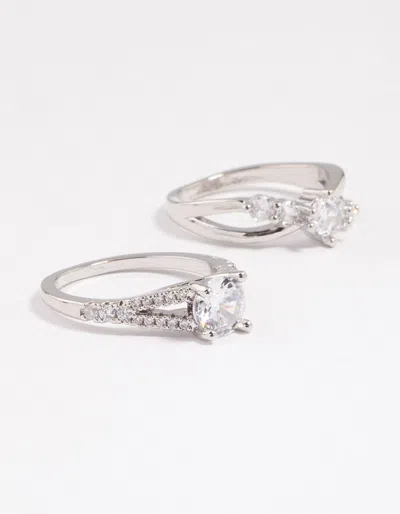Lovisa Rhodium Diagonal Cubic Zirconia Engagement Ring Pack In Silver
