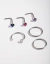 Lovisa Rhodium Diamante 6-pack Nose Piercings In Multi
