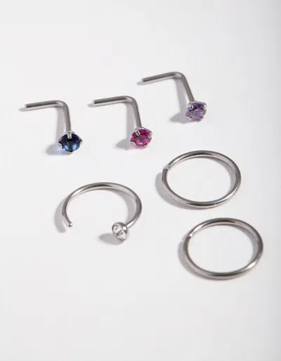 Lovisa Rhodium Diamante 6-pack Nose Piercings In Multi