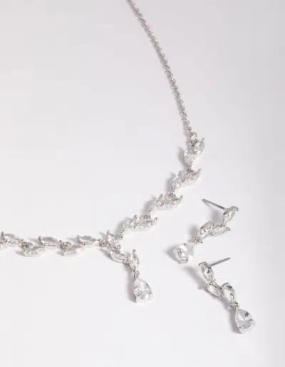 Lovisa Rhodium Diamond Simulant Vine Necklace And Earrings Set In Silver