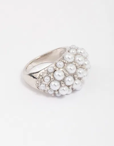 Lovisa Rhodium Domed Pearl Cocktail Ring In Silver