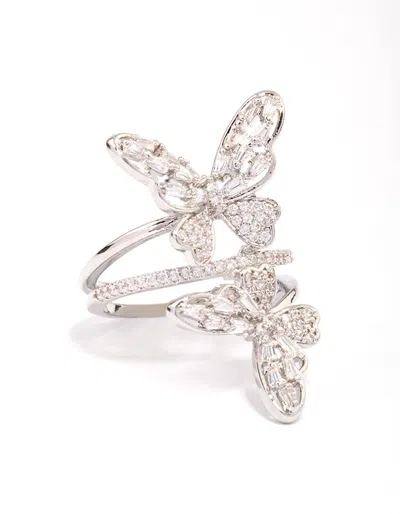 Lovisa Rhodium Double Butterfly Ring In Silver