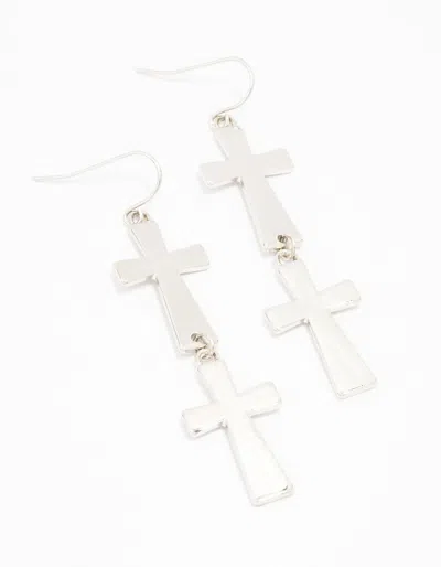Lovisa Rhodium Double Cross Drop Earrings In Silver