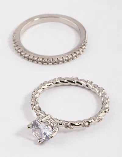 Lovisa Rhodium Double Stack Rope Ring Set In Silver