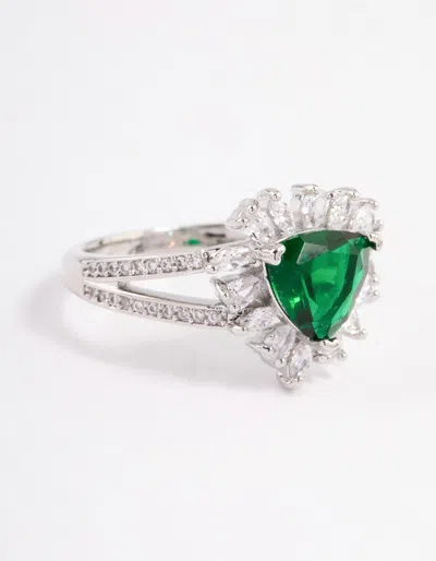Lovisa Rhodium Emerald Triangular Flare Ring In Green