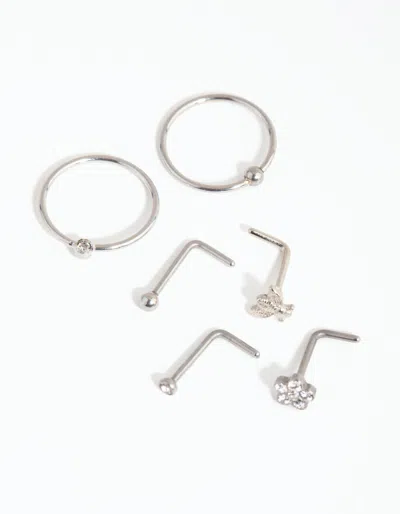 Lovisa Rhodium Flower & Bee Nose 6-pack In Multi
