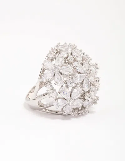 Lovisa Rhodium Flower Dome Cocktail Ring In Silver