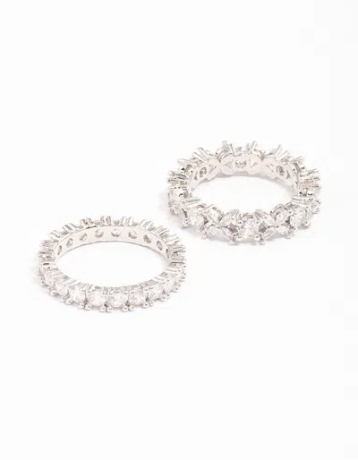 Lovisa Rhodium Flower Double Band Stack Ring In Silver
