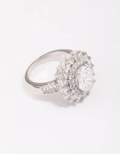 Lovisa Rhodium Glistening Cubic Zirconia Oval Cocktail Ring In Transparent