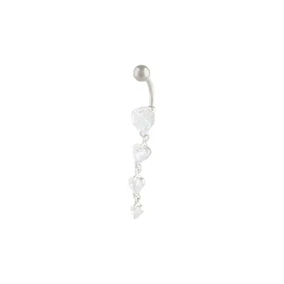 Lovisa Rhodium Gradual Heart Drop Belly Bar In Silver