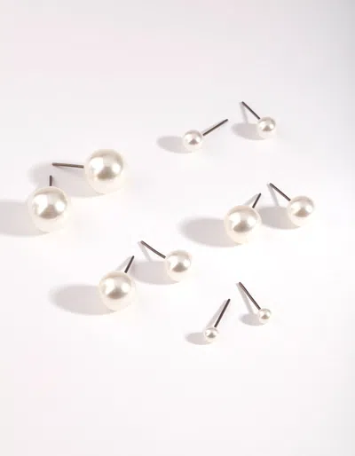 Lovisa Rhodium Graduated Pearl Earring 5-pack In White